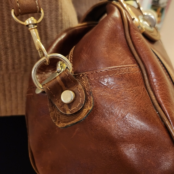 Vintage Jean Michel Cognac Top Handle Satchel with Croc Embossed Trim - Picture 4 of 16